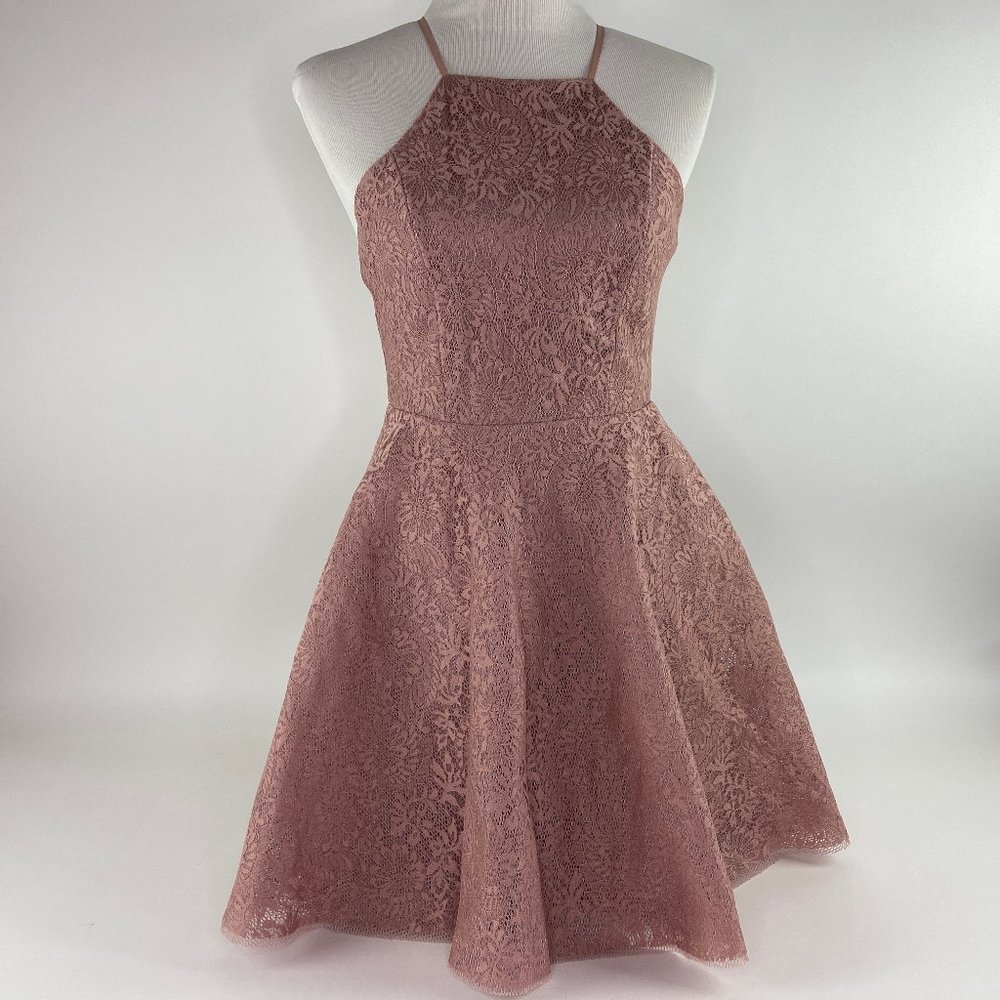 Rose Gold Backless Lace Flower A-line Dress